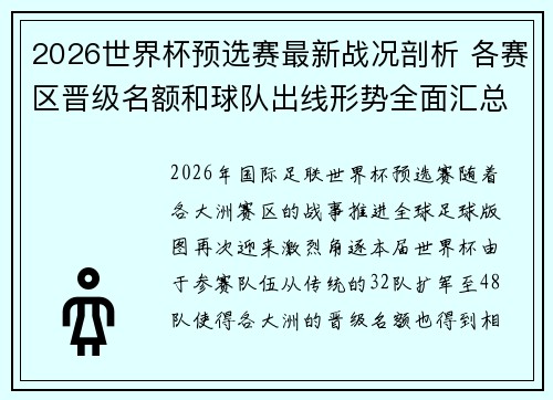 2026世界杯预选赛最新战况剖析 各赛区晋级名额和球队出线形势全面汇总